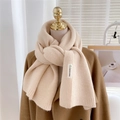 Écharpe d'hiver épaisse beige pour femme en maille douce effet cachemire avec étiquette - 33x185cm / Beige Pur