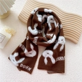 Short knitted bunny scarf for women in dark brown and white winter warm neck warmer - Caramel color