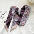 Dusty purple 100% silk skinny scarf with vintage floral print on white shirt - Alstroemeria (12DRY)