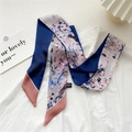 Artistic oil painting style narrow silk scarf with abstract blue and pink print pattern - Flute Immortal (28DRY)