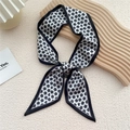 Foulard étroit en soie à motif floral noir et blanc pour décoration de sac élégante - Fleur Blanche (5F)