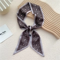 Foulard étroit en soie à motif éléphant blanc et bordure violette sur fond café - Carreaux Éléphant Marron Violet (14F)