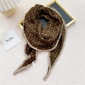 Brown diamond-shaped cotton scarf with green polka dots, plaid pattern and ruffle edges - 40*160cm / Green Brown Grid Polka Dot