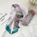 Floral skinny silk scarf with Happy holidays text and purple oil painting print - Red Tree White Orchid (26DRY)