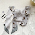 Elegant 100% silk skinny scarf with grey floral print and stylish color-block ends - Mandala Flower (39DRY)