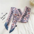 Pink and purple floral skinny scarf with white flowers and navy blue contrast ends - Pink Flower Purple Base (5DRY)