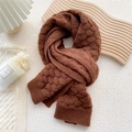Thick dark brown knitted winter scarf with honeycomb and cable stitch textures - Caramel