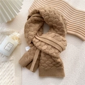 Thick knitted camel scarf with rhombus texture and ribbed edges for winter warmth - Camel