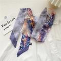 Artistic oil painting style skinny silk scarf with colorful abstract geometric patterns - Fragment Line Leaf Purple Border (34DRY)