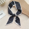 Écharpe étroite en soie pour cheveux avec motif géométrique noir et blanc et pois - Huit Lignes Pois Noir (25F)