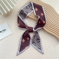 Foulard étroit en soie à damier rouge et bleu avec motifs géométriques pour sacs - Carreaux Plus Rouge (29F)