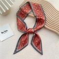 Écharpe twilly étroite rouge rouille avec motif paisley et bords gris foncé - Petit Paisley Rouge Orange (33F)