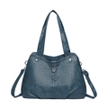 Borsa tote verde petrolio in morbida ecopelle con fibbia in metallo e doppi manici - Blu