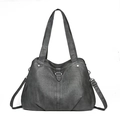 Elegante borsa tote grigio antracite in morbida pelle lavata con borchie argentate - Grigio
