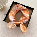 Floral square scarf in vibrant orange and lavender purple silk, tied in a gift box - 12 Purple and Orange Flowers
