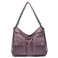 Vintage purple soft leather shoulder bag with multiple pockets and silver hardware - Purple
