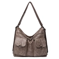 Dark brown retro soft leather multi-functional shoulder bag and backpack in Hobo style - Khaki