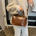 Bolso Boston de cuero encerado marrón para mujer, estilo vintage con asa superior - Marrón