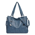 Women's minimalist soft leather tote bag in dark blue with gunmetal hardware accents - Blue