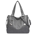 Gray faux leather tote bag with pebble texture and adjustable shoulder strap - Gray