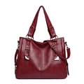 Women's classic burgundy tote bag with litchi grain texture and vintage metal hardware - Red