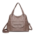 Brown vintage PU leather large capacity tote bag with adjustable shoulder strap - Camel
