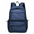 Large capacity navy blue nylon backpack with dual front zipper pockets for school or travel - Blue