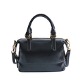 Classic black Boston bag with pebbled leather, white stitching, and gold-tone hardware - Black