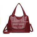 Minimalist burgundy PU leather tote bag with retro texture and front zipper pocket - Red