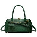 Deep green faux crocodile leather Boston bag with gold hardware and top handles - Green