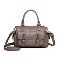 Borsa a mano retrò in finta pelle marrone scuro con fibbie vintage e borchie - Cammello