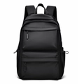 Minimalist black nylon large capacity backpack with front pockets and padded straps - Black