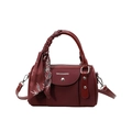 Borsa a mano Boston vintage bordeaux con manico in foulard e tracolla regolabile - Rosso