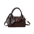 Borsa a mano Boston vintage marrone scuro con tracolla e foulard decorativo - Marrone