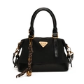 Borsa a mano alla moda in nylon nero e vernice con logo dorato e pendente marrone - Nero Con Pendente
