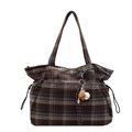 Bolso tote vintage de cuadros marrones con colgantes de béisbol y cordón - Con Colgante / Cuadros Caqui