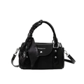 Borsa Boston vintage nera da donna con foulard di seta e tracolla regolabile - Nero