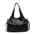 Borsa a spalla vintage capiente con tasche multiple e borchie argentate in stile retrò - Nero