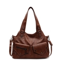 Grande borsa tote retrò marrone scuro in morbida pelle con tasche a fibbia - Marrone