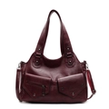 Borsa tote retrò bordeaux in pelle cerata con doppie tasche e tracolla rimovibile - Rosso