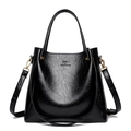 Borsa tote minimalista in pelle nera lucida con manici e tracolla regolabile rimovibile - Nero