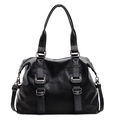 Vielseitige schwarze Handtasche aus Kunstleder mit silbernen Metallschnallen und Riemen - Schwarz