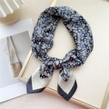 Silk square scarf featuring blue and white geometric H-pattern in luxury finish - 70cm / Grey H-Pattern