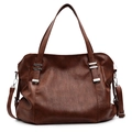 Bolso tote vintage marrón de ecopiel con herrajes plateados y correa ajustable - Marrón