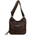 Retro dark brown crossbody bag with multi-zipper pockets and vintage washed texture - Dark Brown