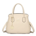 Beige faux leather handbag with kangaroo metal logo and decorative braided stitching detail - Khaki