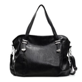 Bolso tote grande de cuero sintético negro texturizado con correa y hebillas plata - Negro
