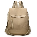 Women's anti-theft khaki corduroy backpack with cute rabbit ears and metal tassel details - Khaki