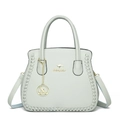 Mint green textured leather handbag with gold kangaroo logo and detachable shoulder strap - Blue