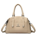 Borsa tote beige in ecopelle martellata con tracolla rimovibile e doppi manici - Cachi chiaro